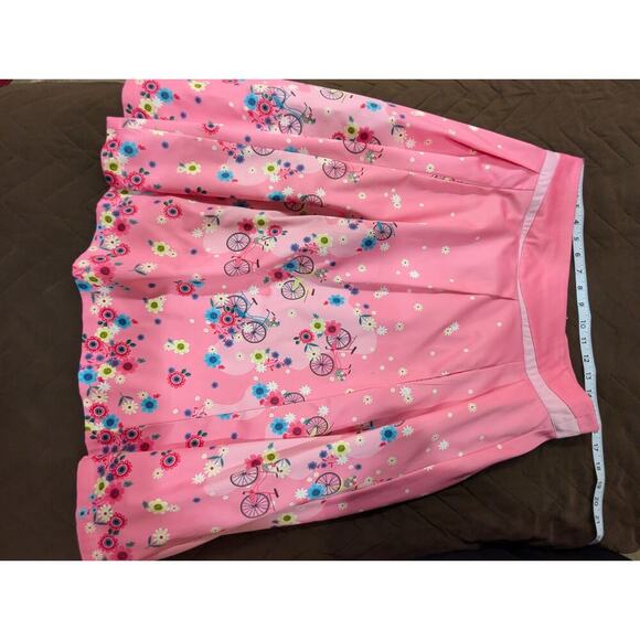 Pretty pink circle skirt with bicycle print and pockets by Lindy Bop size 12 - Picture 1 of 4